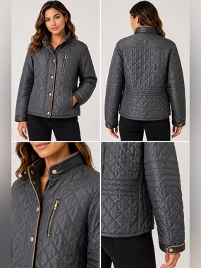 C’est Toi Black Diamond Quilted Moto Jacket - Faux Leather Trim Accent